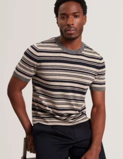 Striped Linen Blend Knitted T-Shirt
