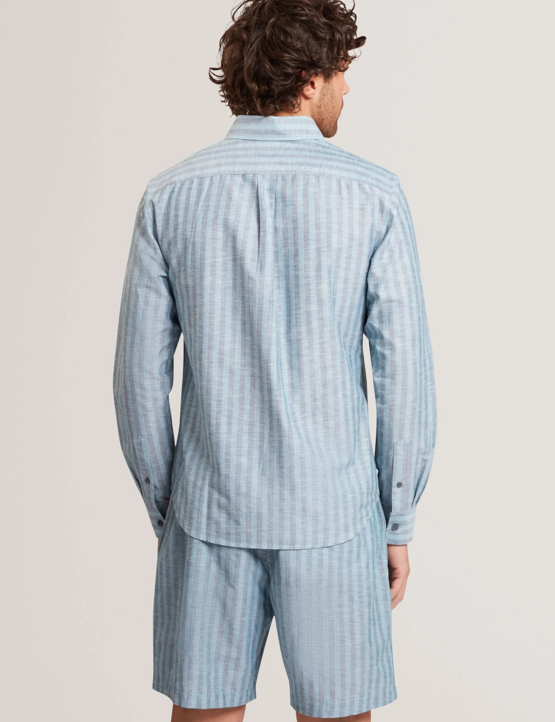 Striped Linen Blend Long Sleeve Shirt