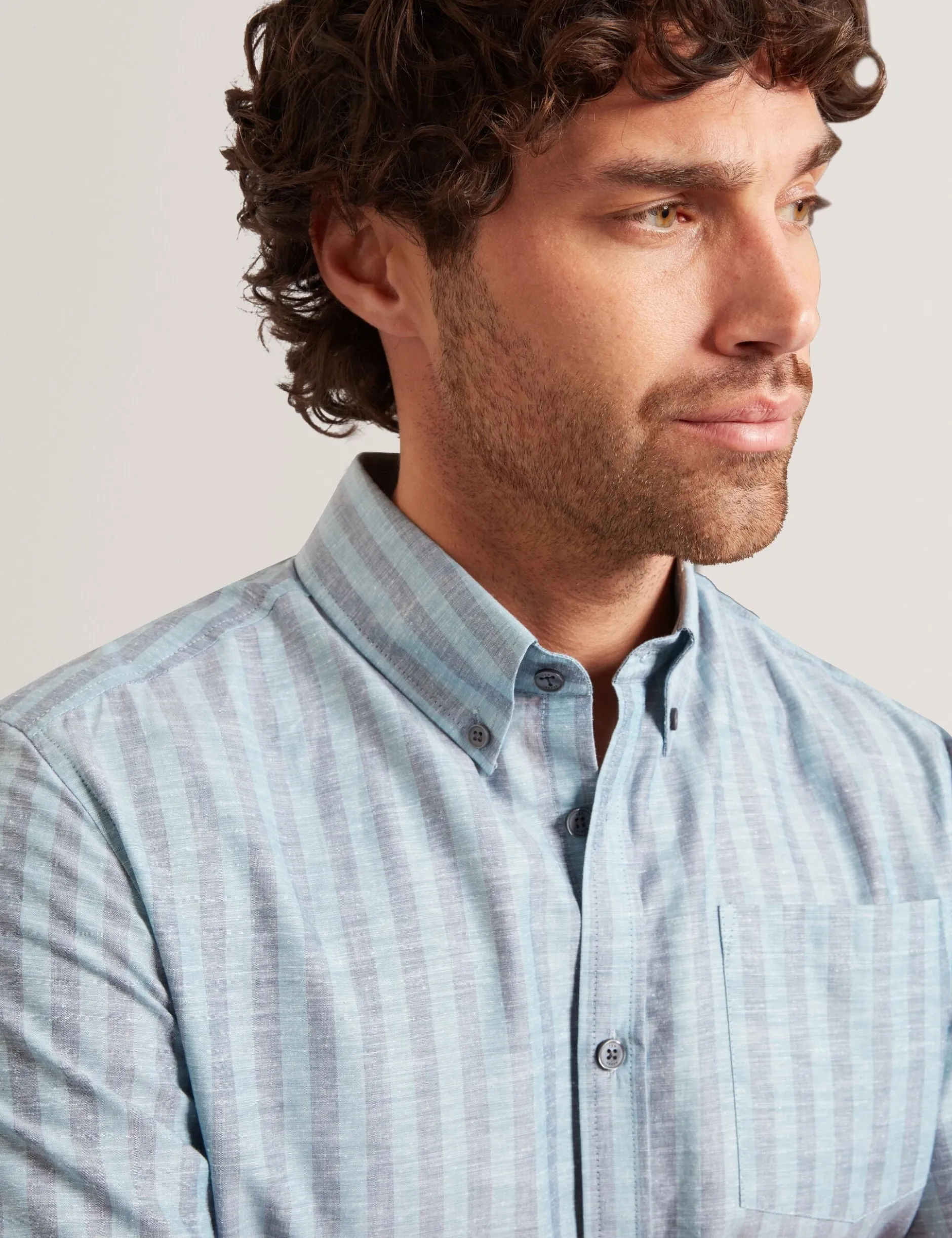 Striped Linen Blend Long Sleeve Shirt