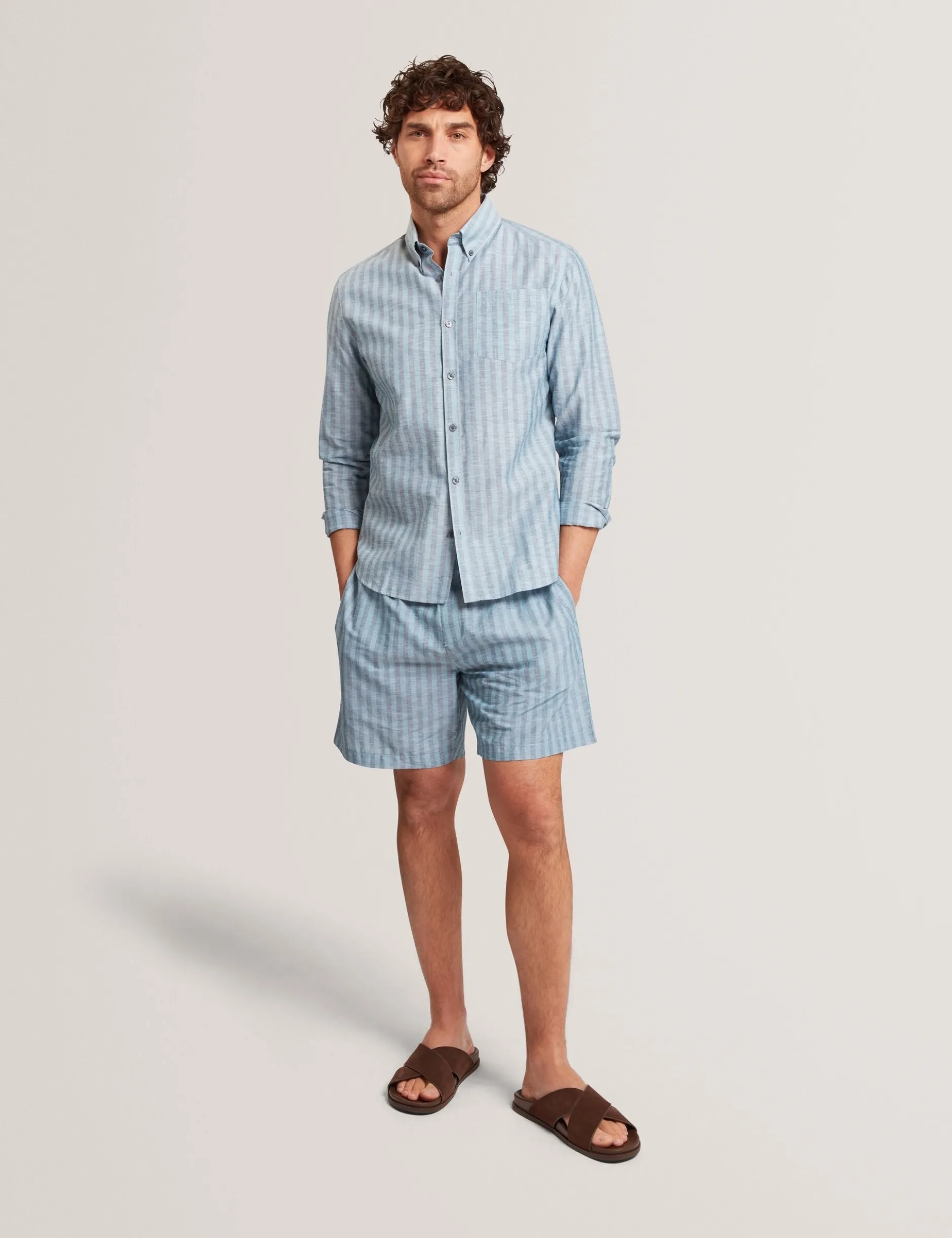 Striped Linen Blend Long Sleeve Shirt