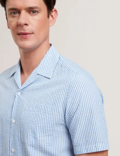 Striped Seersucker Relaxed Cotton Shirt