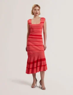 Striped Square Neck Flippy Midi Dress