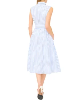 Striped Tie Waist Sleeveless Shirt Dress