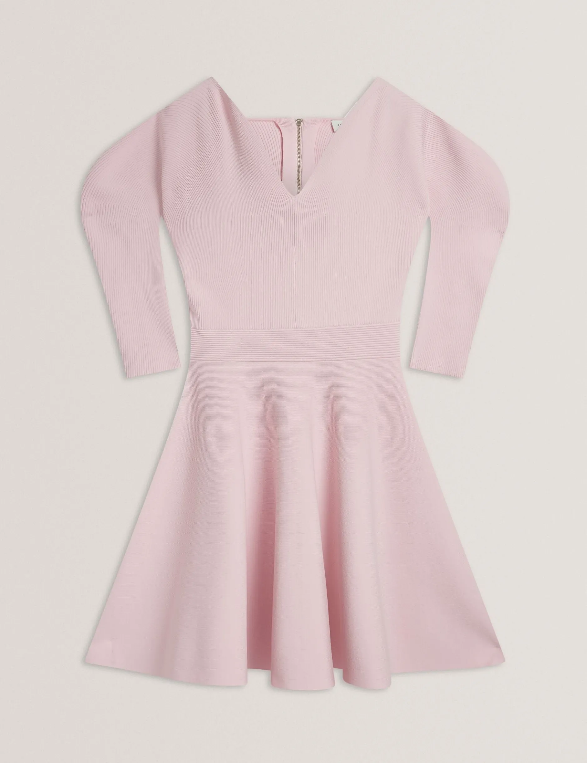Structured Puff Sleeve Knitted Skater Dress