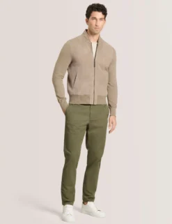 Suede Panel Zip-Up Bomber Jacket