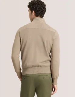Suede Panel Zip-Up Bomber Jacket
