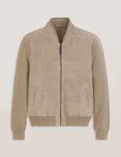 Suede Panel Zip-Up Bomber Jacket