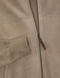Suede Panel Zip-Up Bomber Jacket