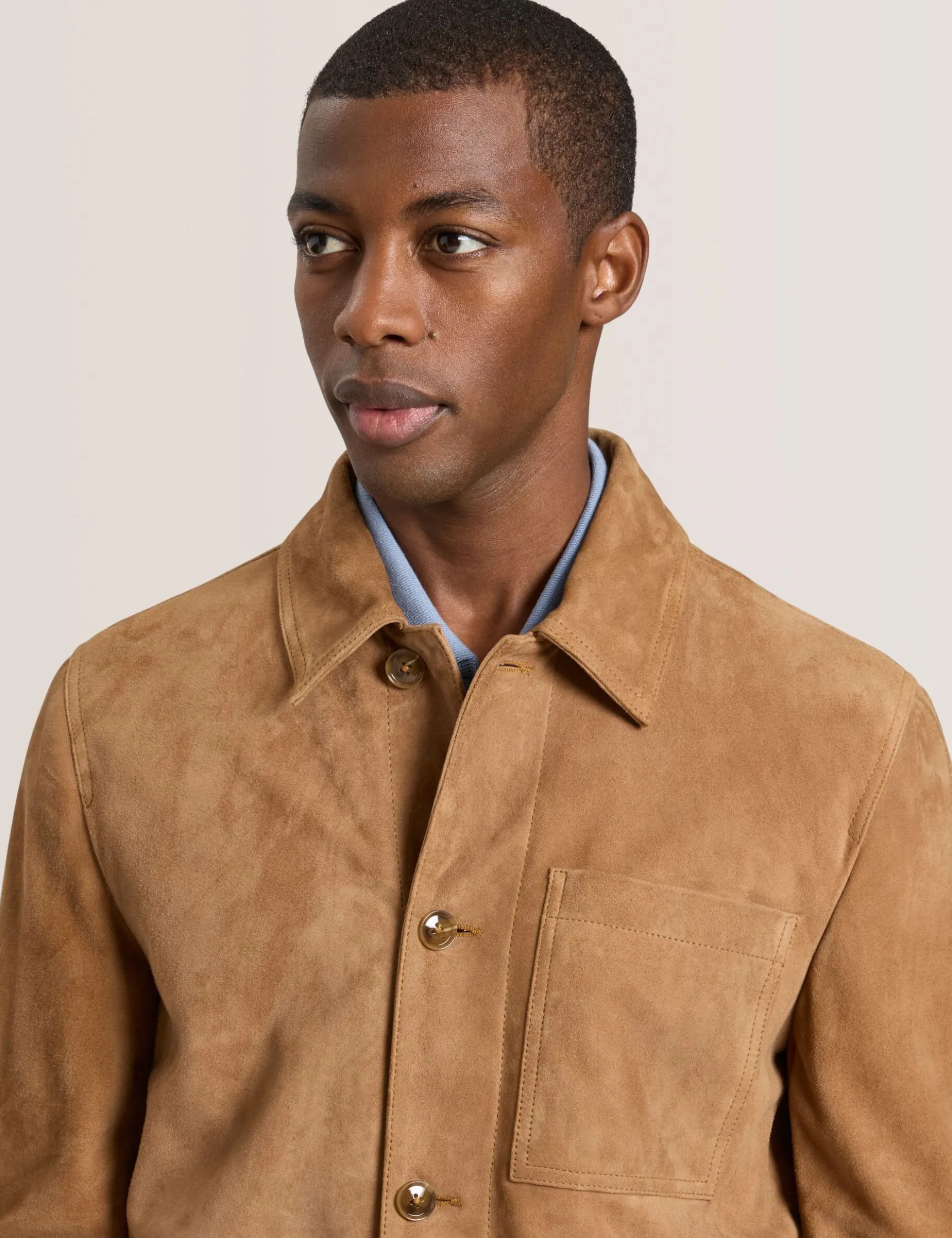 Suede 3-Pocket Button Front Jacket