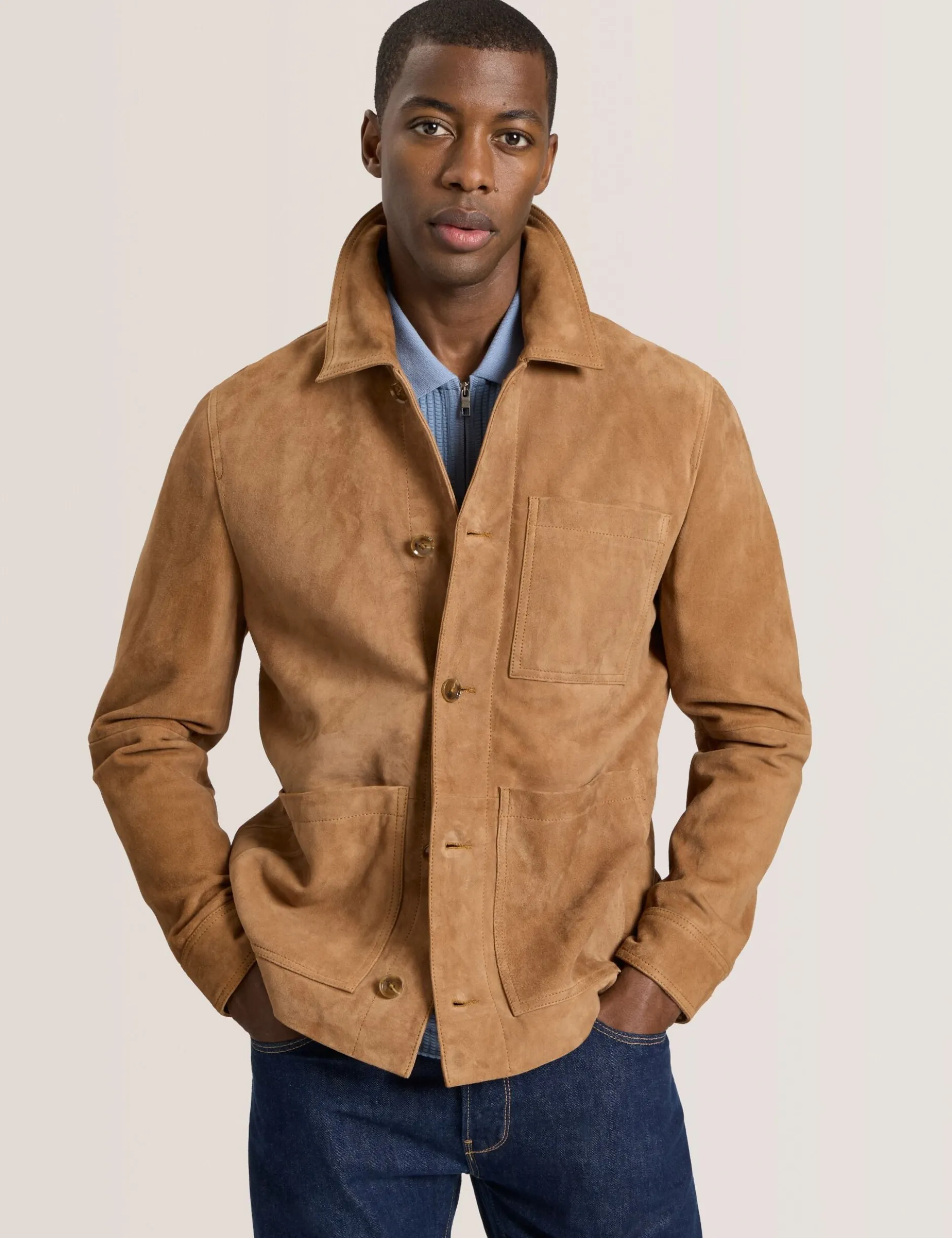 Suede 3-Pocket Button Front Jacket