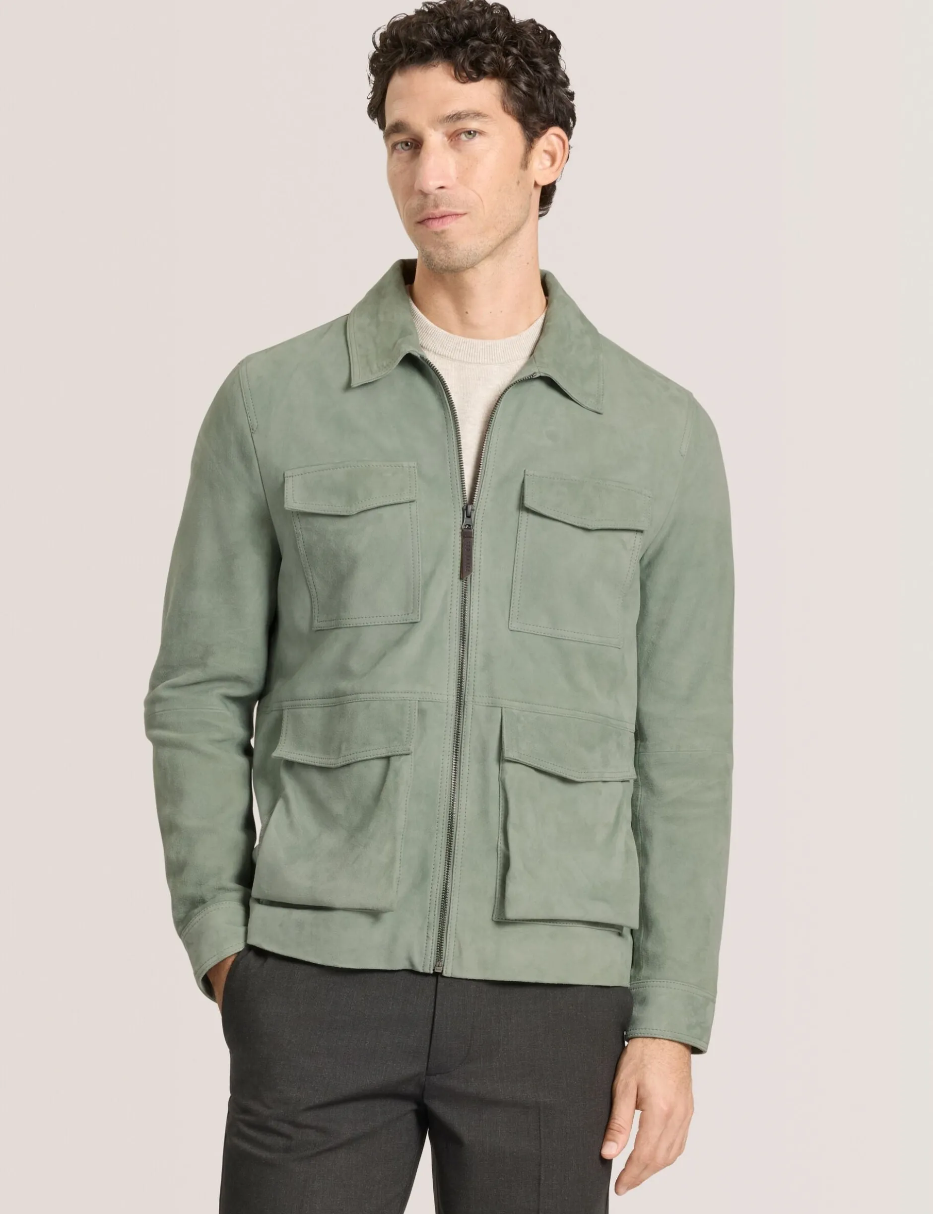 Suede Zip-Through Utility Jacket