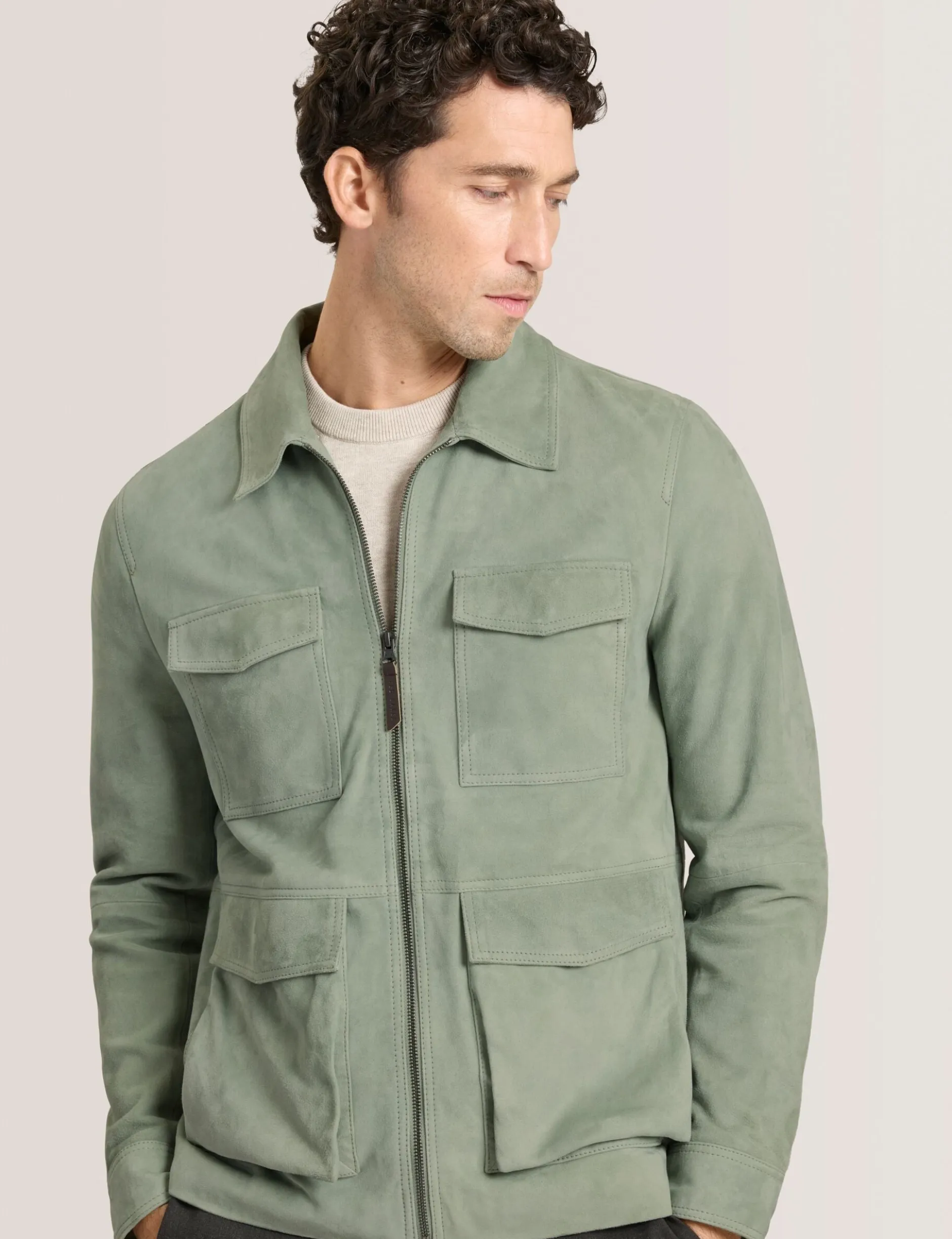 Suede Zip-Through Utility Jacket