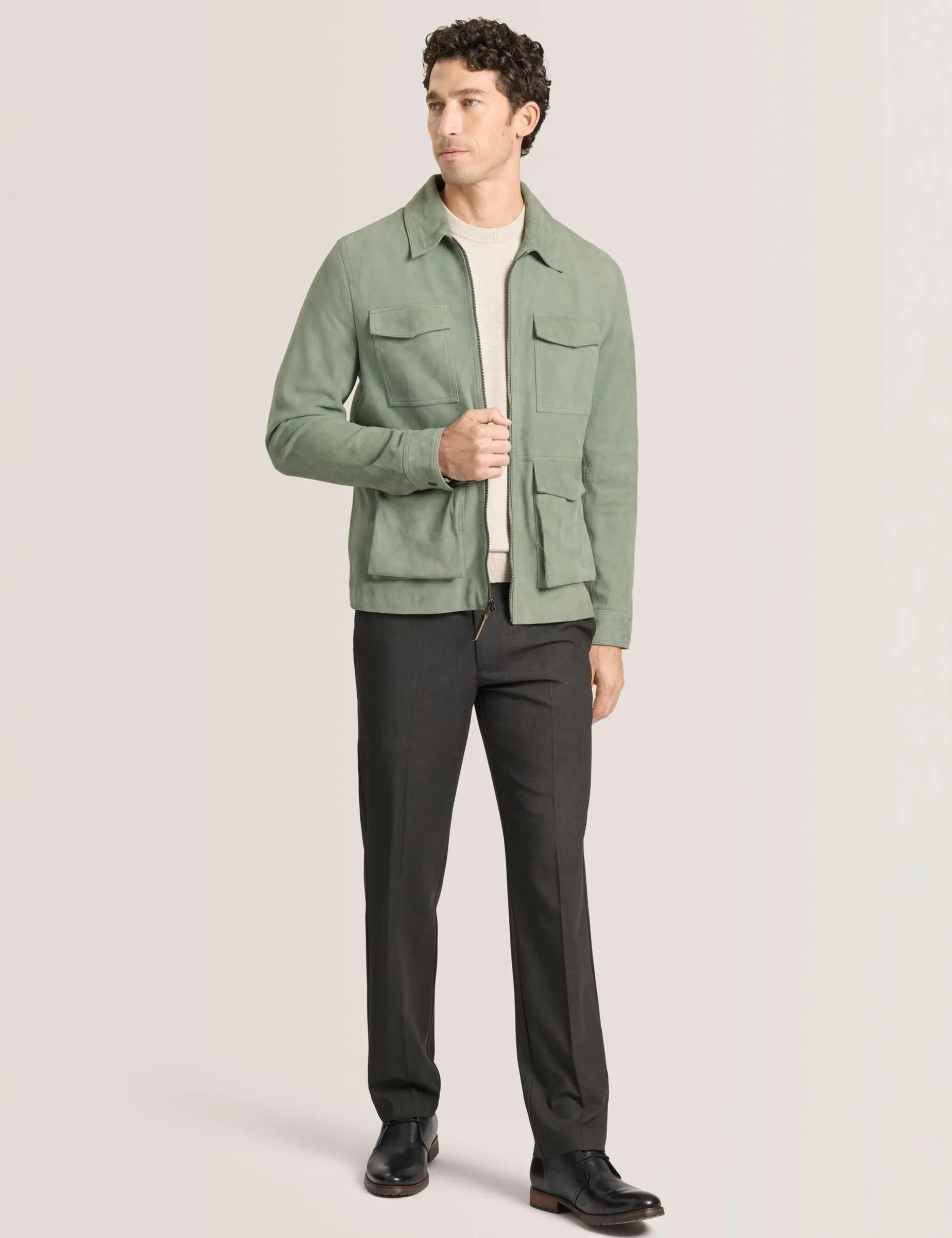 Suede Zip-Through Utility Jacket