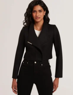 Tailored Cropped Wool Wrap Jacket