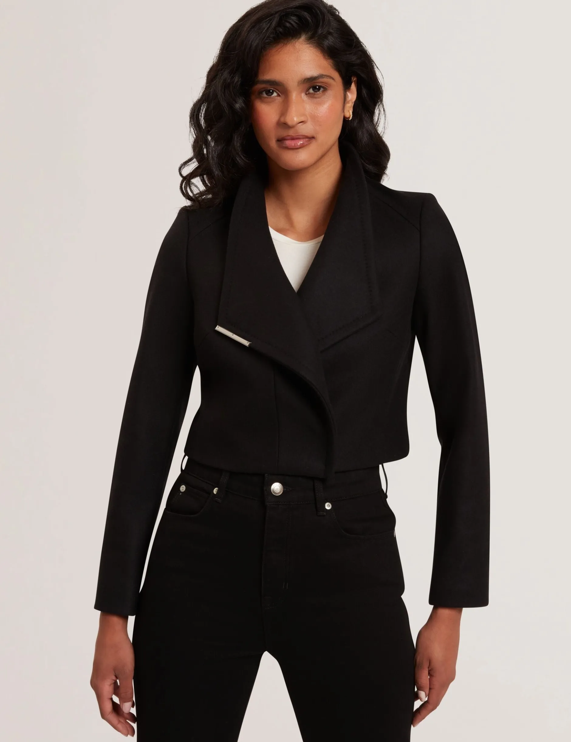 Tailored Cropped Wool Wrap Jacket