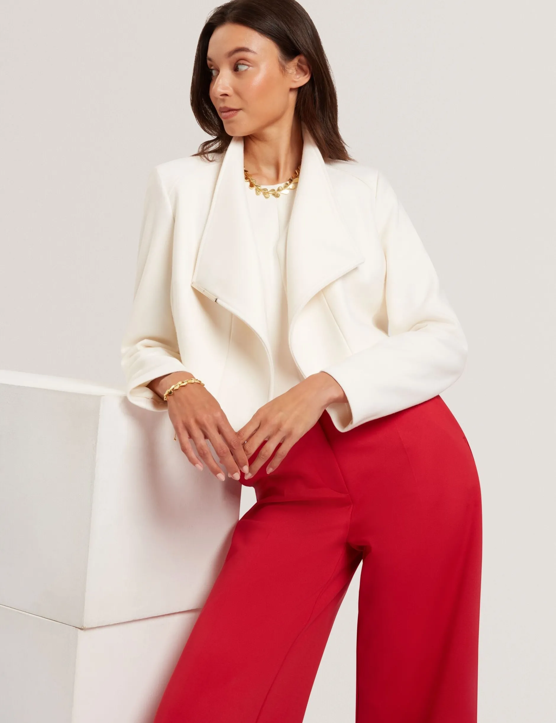 Tailored Cropped Wool Wrap Jacket