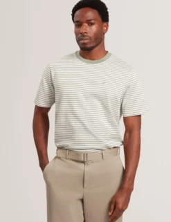 Textural Stripe Crew Neck Cotton T-Shirt