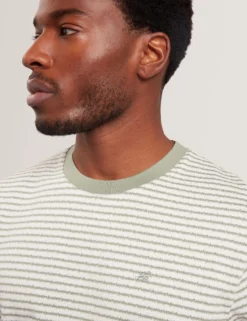 Textural Stripe Crew Neck Cotton T-Shirt