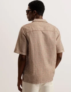 Textured Grid Cotton Short Sleeve Shirt