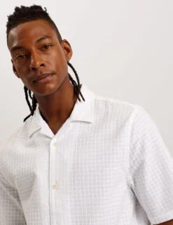 Textured Grid Cotton Short Sleeve Shirt