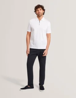 Textured Grid Zip Neck Cotton Polo