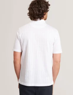 Textured Grid Zip Neck Cotton Polo