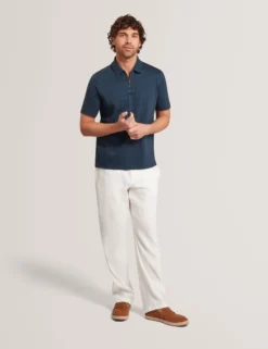 Textured Grid Zip Neck Cotton Polo