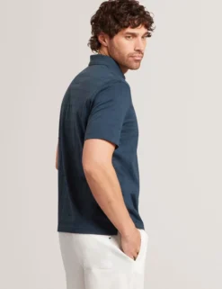 Textured Grid Zip Neck Cotton Polo