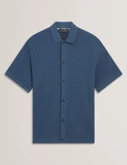 Textured Knit Button-Through Polo Shirt