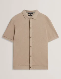 Textured Knit Button-Through Polo Shirt