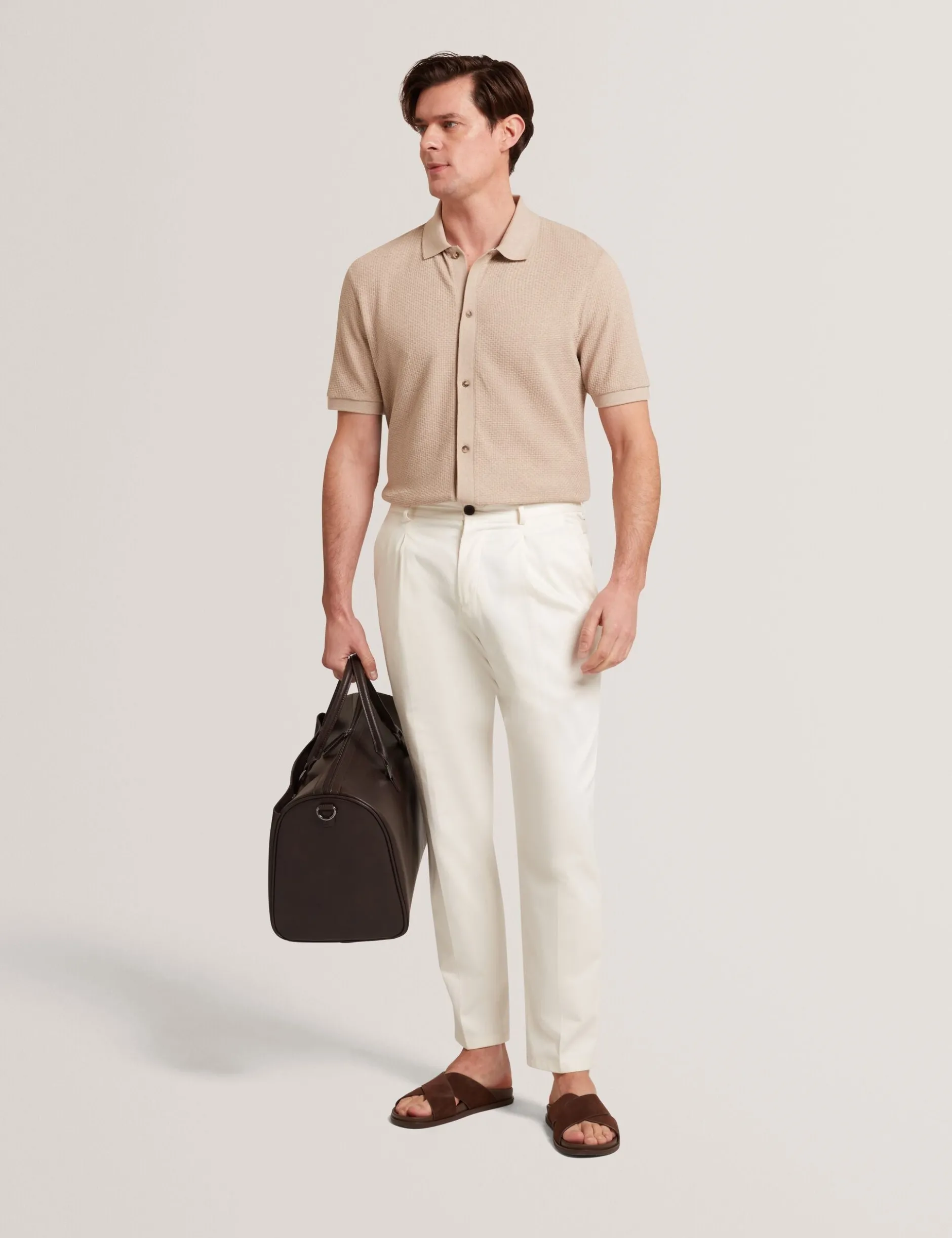 Textured Knit Button-Through Polo Shirt