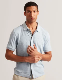 Textured Knit Button-Through Polo Shirt
