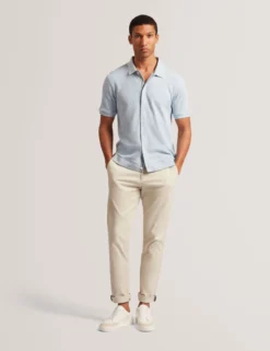 Textured Knit Button-Through Polo Shirt