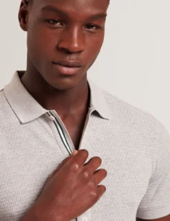 Textured Knit Button-Through Polo Shirt