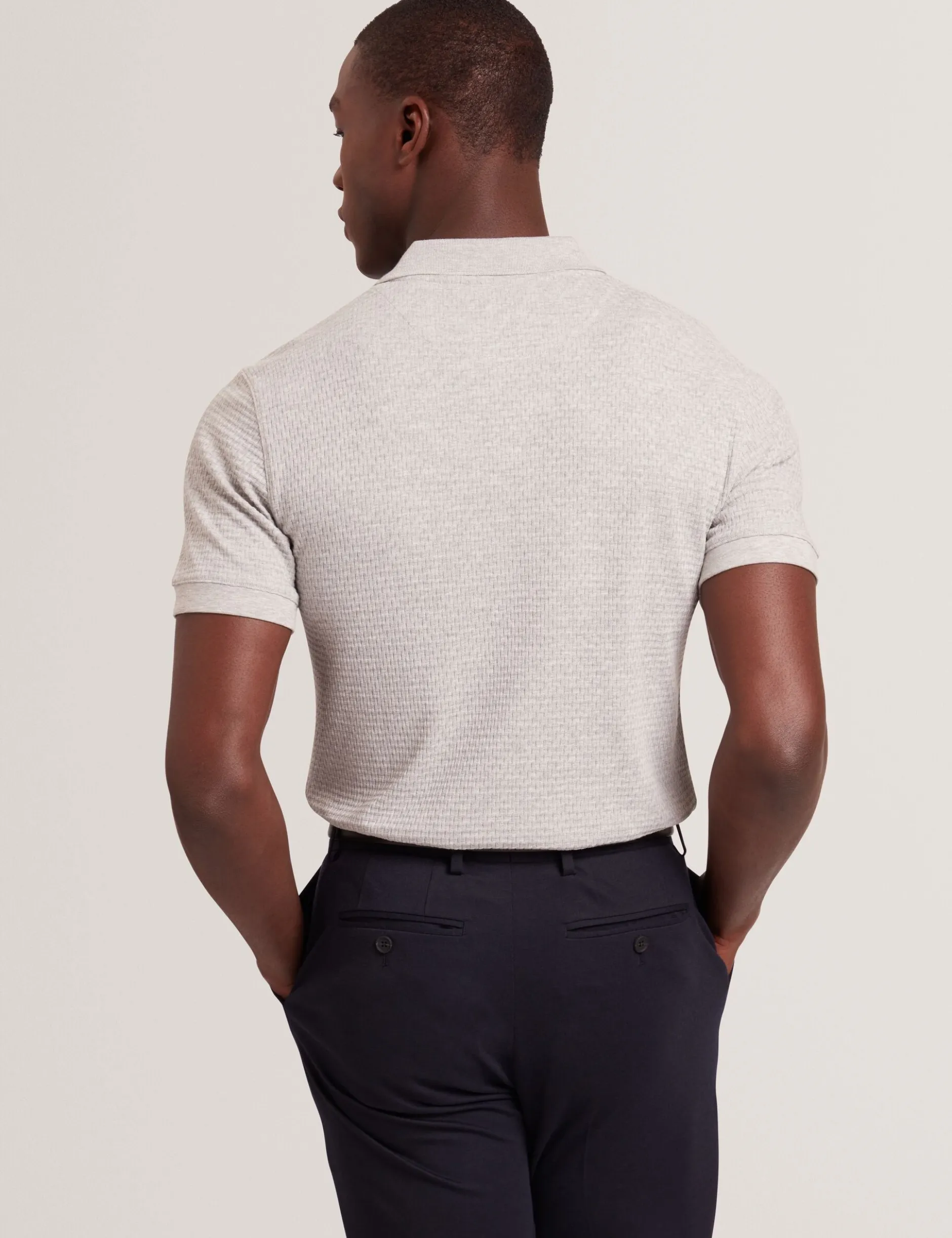 Textured Knit Button-Through Polo Shirt