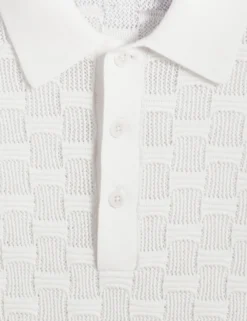 Textured Knit Silk Cotton Polo Shirt