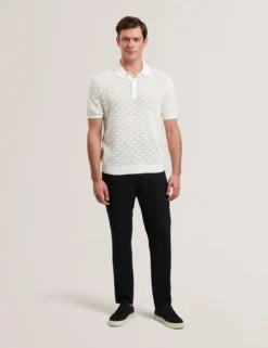 Textured Knit Silk Cotton Polo Shirt