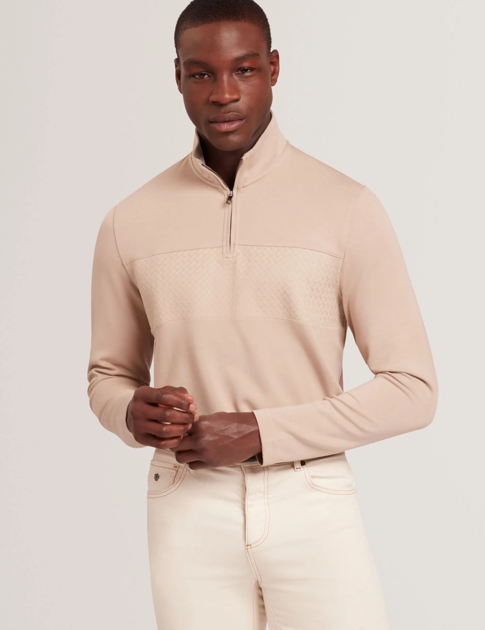 Textured Panel Half-Zip Modal Sweatshirt