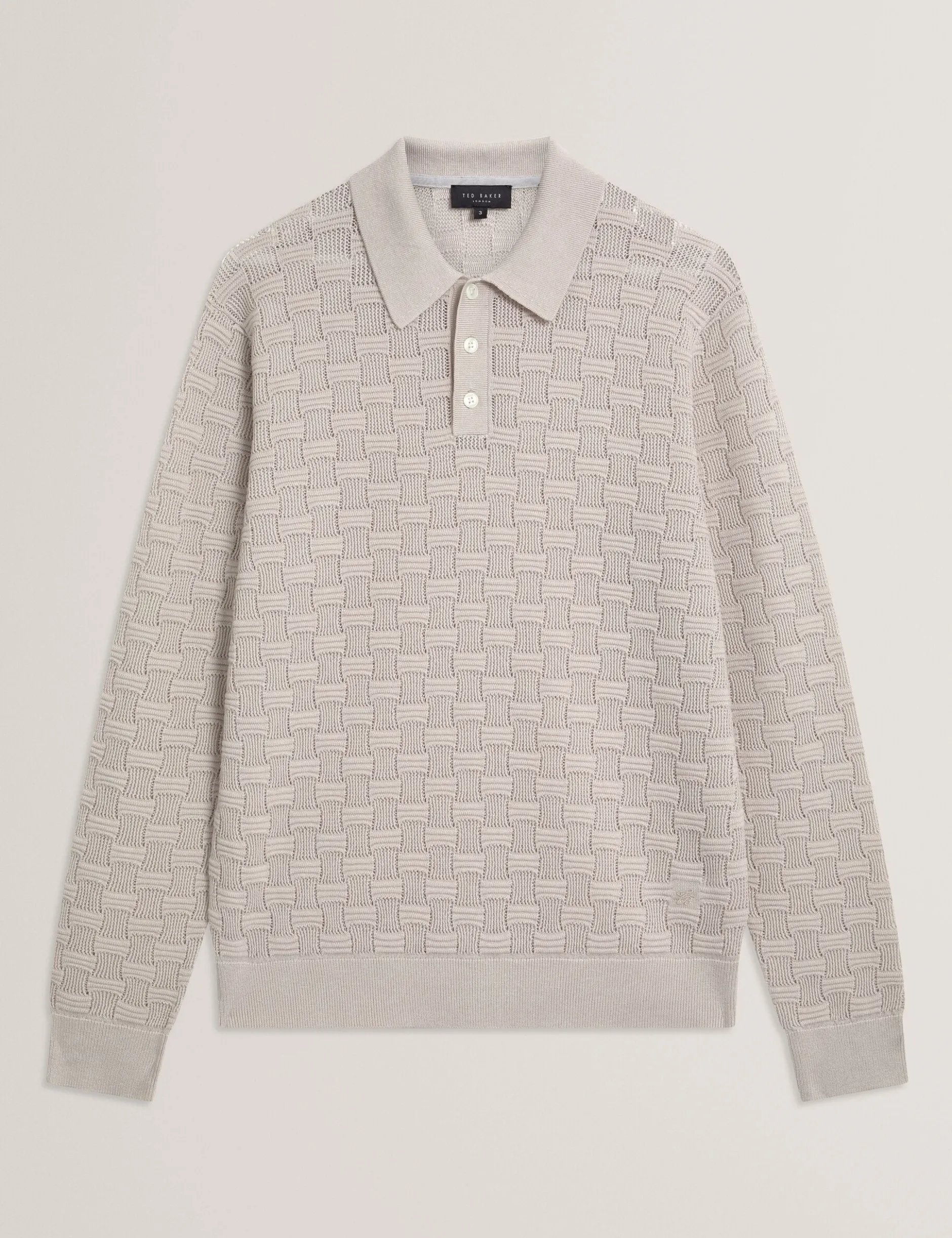 Textured Silk Blend Long Sleeve Polo