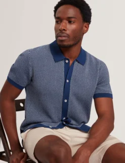 Textured Stitch Knitted Button-Through Shirt