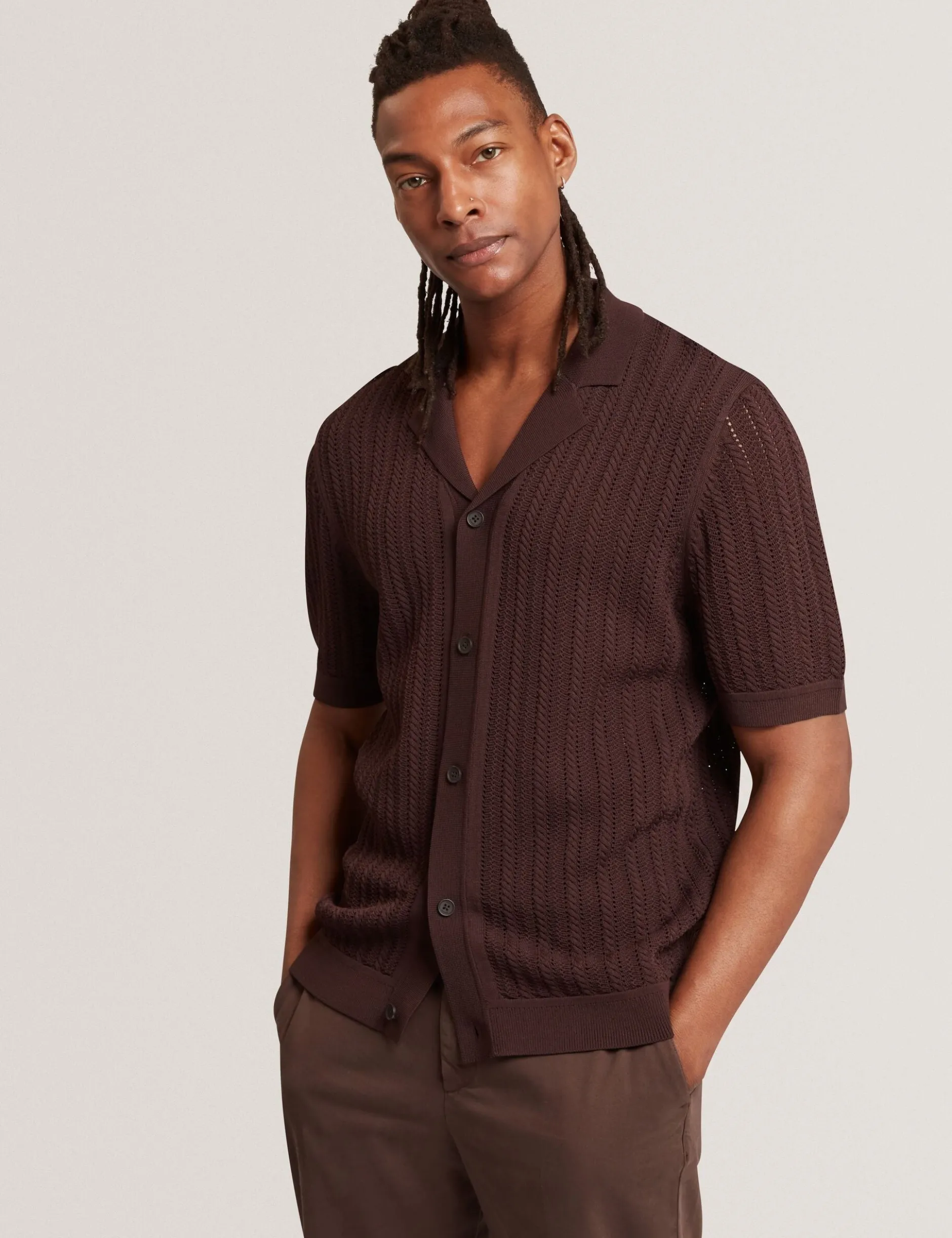 Textured Stripe Knit Short Sleeve Shirt