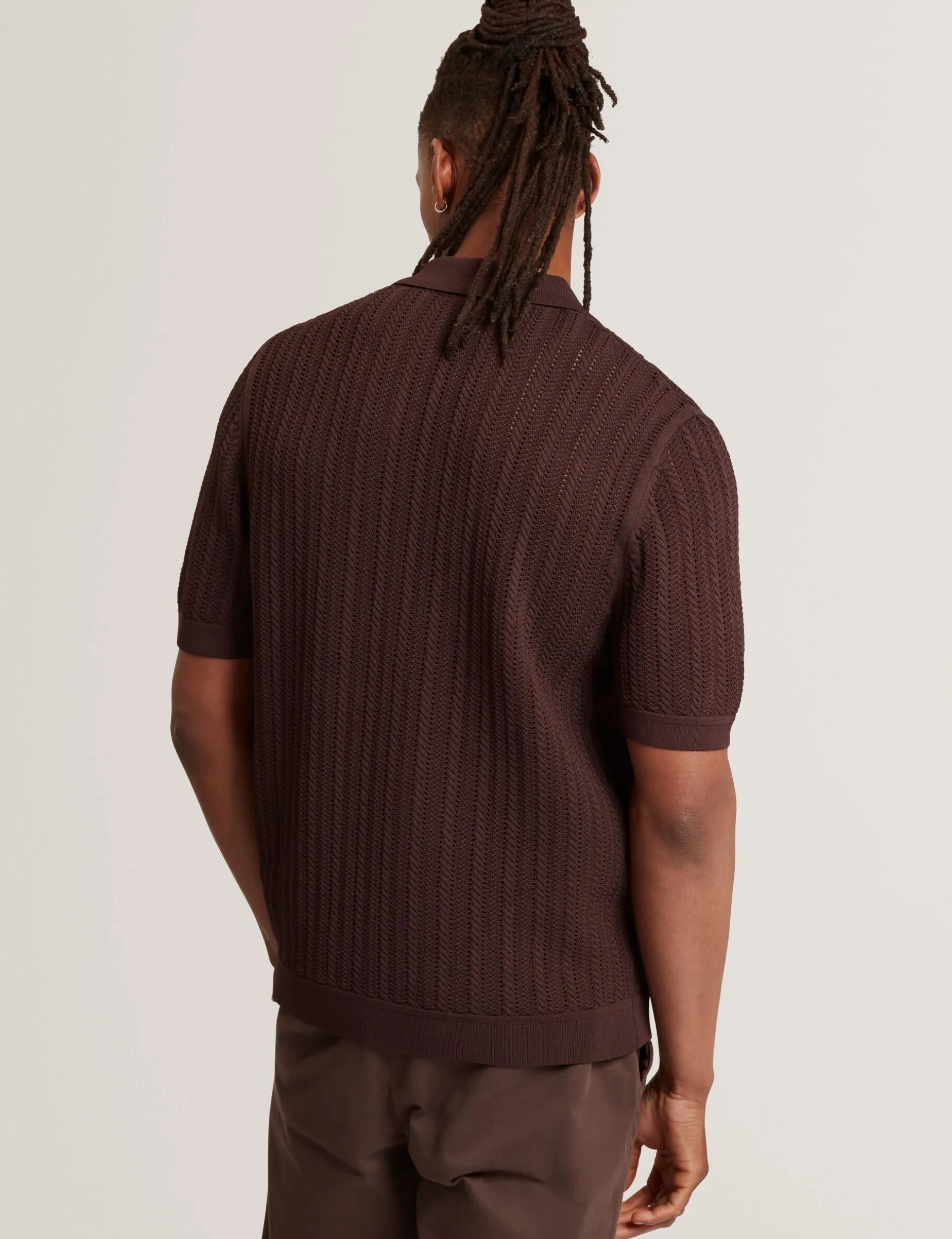 Textured Stripe Knit Short Sleeve Shirt