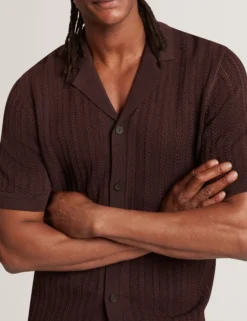 Textured Stripe Knit Short Sleeve Shirt