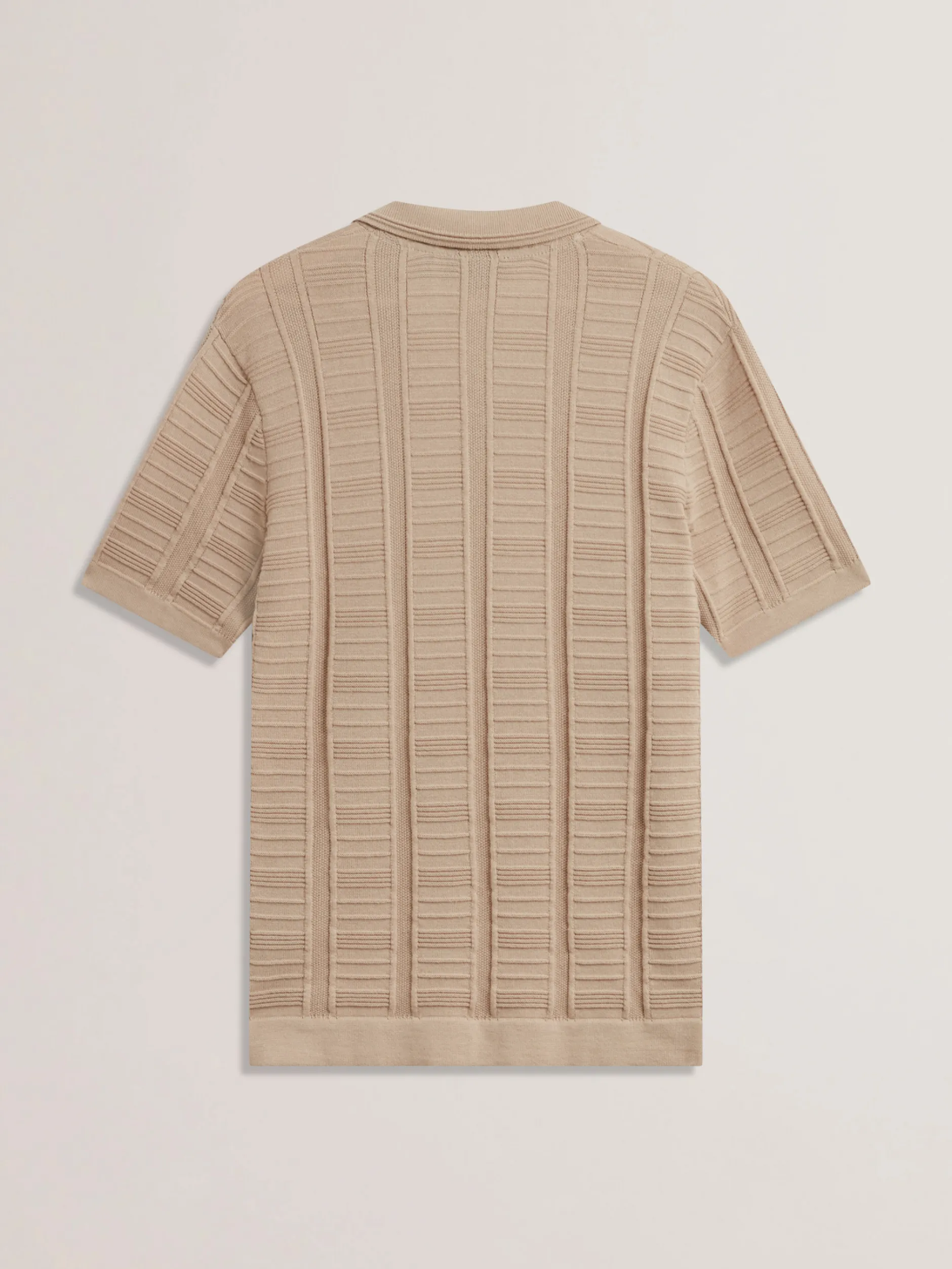 Textured Stripe Open Neck Knitted Polo Shirt