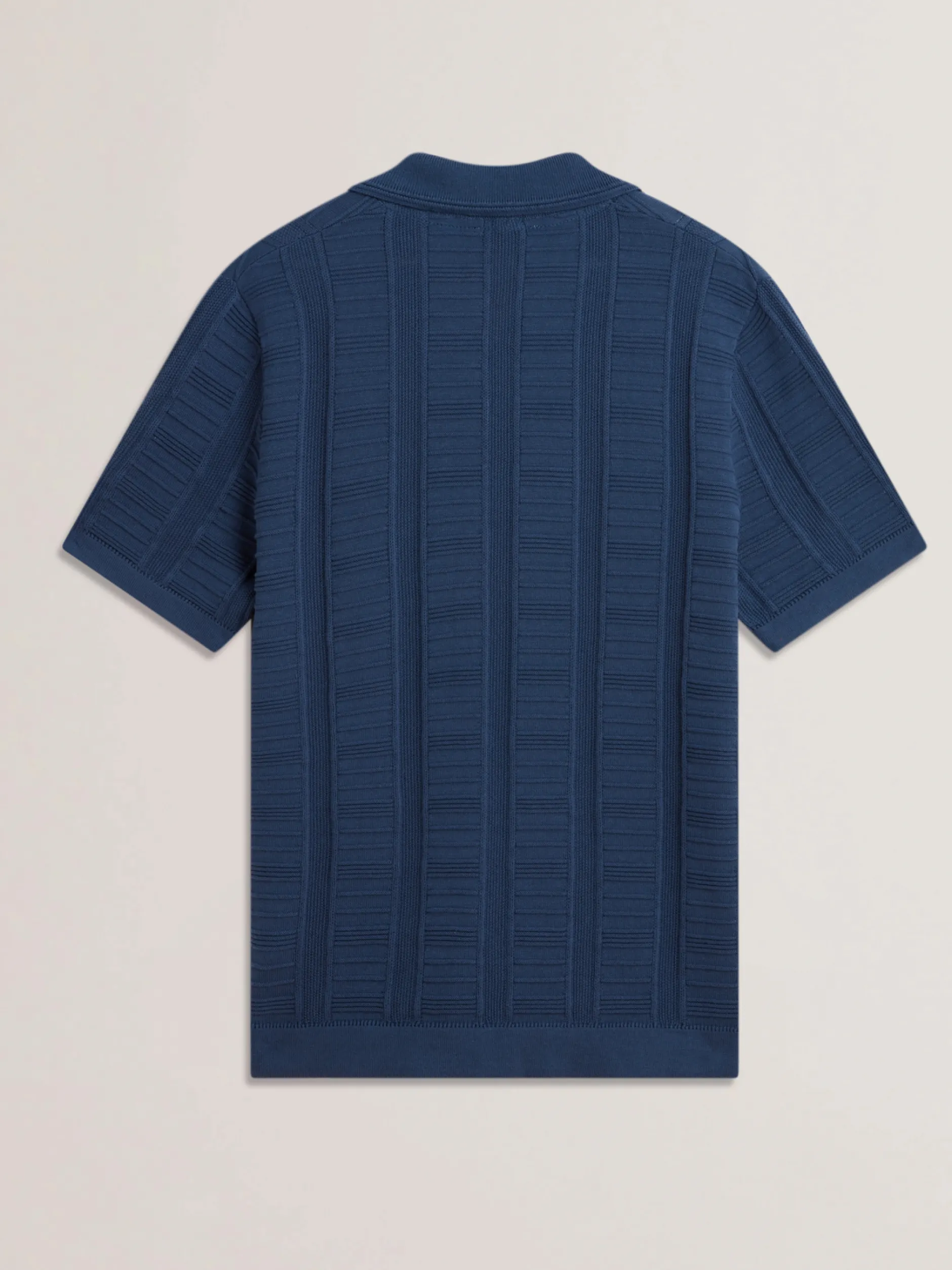 Textured Stripe Open Neck Knitted Polo Shirt