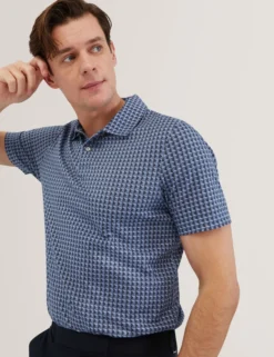 Tile Print Cotton Short Sleeve Shirt