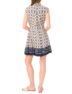 Tile Print Sleeveless Collared Mini Dress