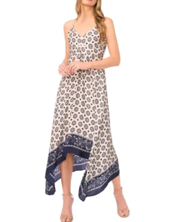 Tile Print Strappy Asymmetric Midi Dress