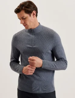 T Knit Half Zip Funnel Neck Jumper
