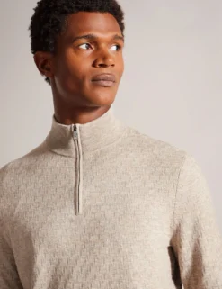 T Knit Half Zip Funnel Neck Jumper